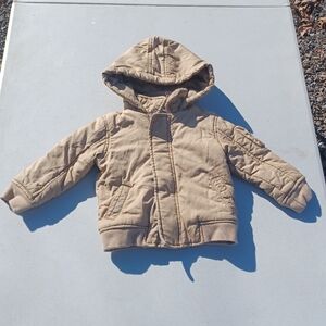 OshKosh B'Gosh Tan Brown Fleece Lined Hooded Zip Jacket Baby Toddler 24M Pockets